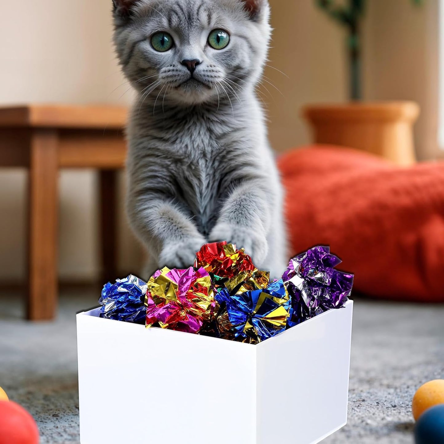 150 Pcs Crinkle Balls Cat Toys, 1.96 Inch Polyester Film Interactive Crinkle Balls, Colorful Chew and Chase Toys, Keep Cats Kittens Fit Active Indoor, Random Color