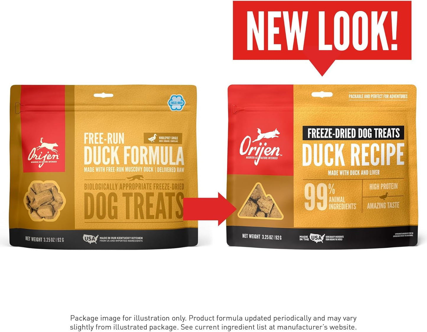 ORIJEN Grain Free High Protein Freeze Dried Dog Treats Free Run Duck Recipe 3.25oz Bag