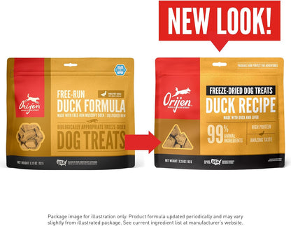 ORIJEN Grain Free High Protein Freeze Dried Dog Treats Free Run Duck Recipe 3.25oz Bag