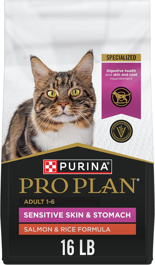 Purina Pro Plan Sensitive Skin and Stomach Cat Food Dry, Salmon and Rice Formula, High-Protein Dry Cat Food for Sensitive Stomachs 16 Pound (Pack of 1)