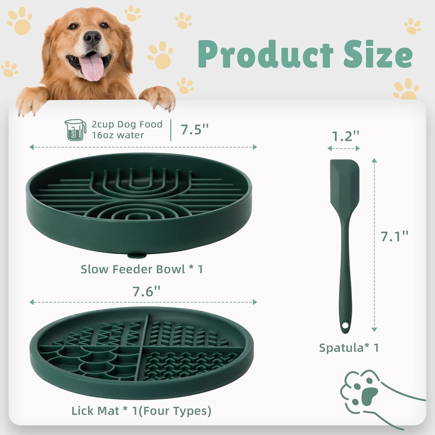 2 in 1 Slow Feeder Dog Bowls Small Breed, Silicone Lick Mat for Dogs, Dog Puzzle Bowl with Suction Cups for Anxiety Relief, Slow Feeder- Dishwasher Safe,Green,Spatula+UU Dogs Bowl+Cyclone Lick Pad