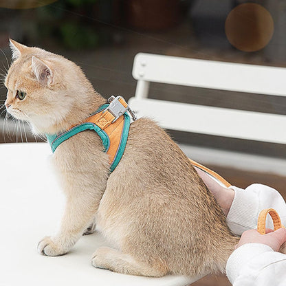 Cat Harness Leash Set Adjustable Reflective Vest Soft Breathable Pet Cat Pulling Strap for Outdoor Walking and Travel, Medium Orange-Green