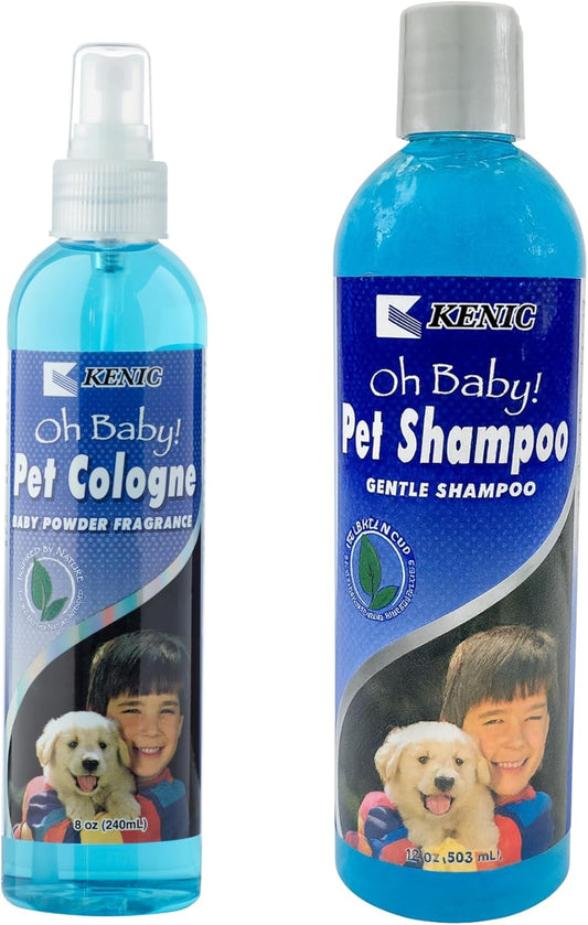 Kenic Oh Baby Pet Care Bundle - 8 oz Baby Powder Cologne Spray & Gentle Shampoo for Dogs & Cats - Made in USA