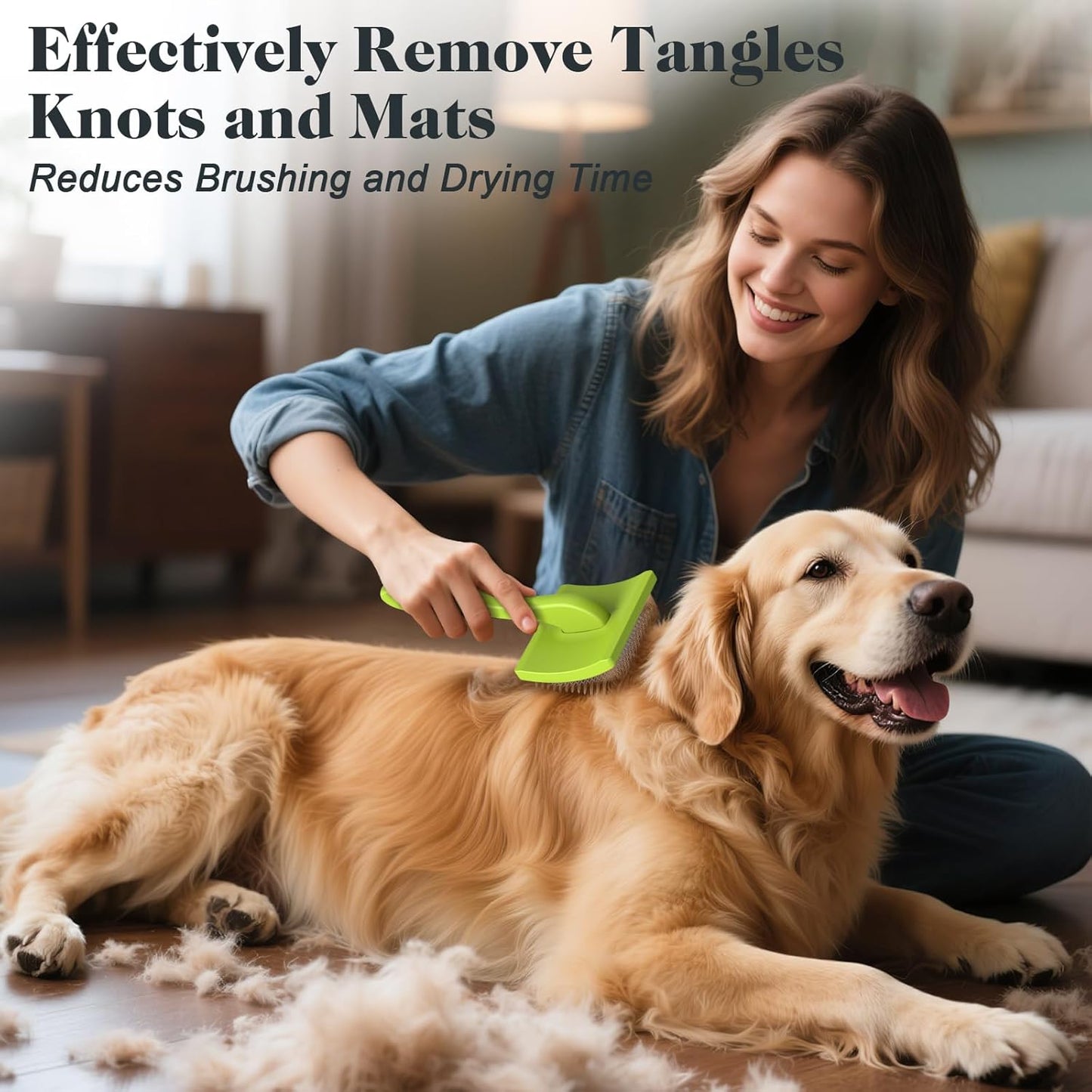 2PCS Slicker Brush for Dogs & Pet Comb,Professional Dog Grooming Brush (Goldendoodles,Poodles,Labradoodles) with Extra Long Pins to Effectively Remove Tangles, Knots and Mats (Large Green)