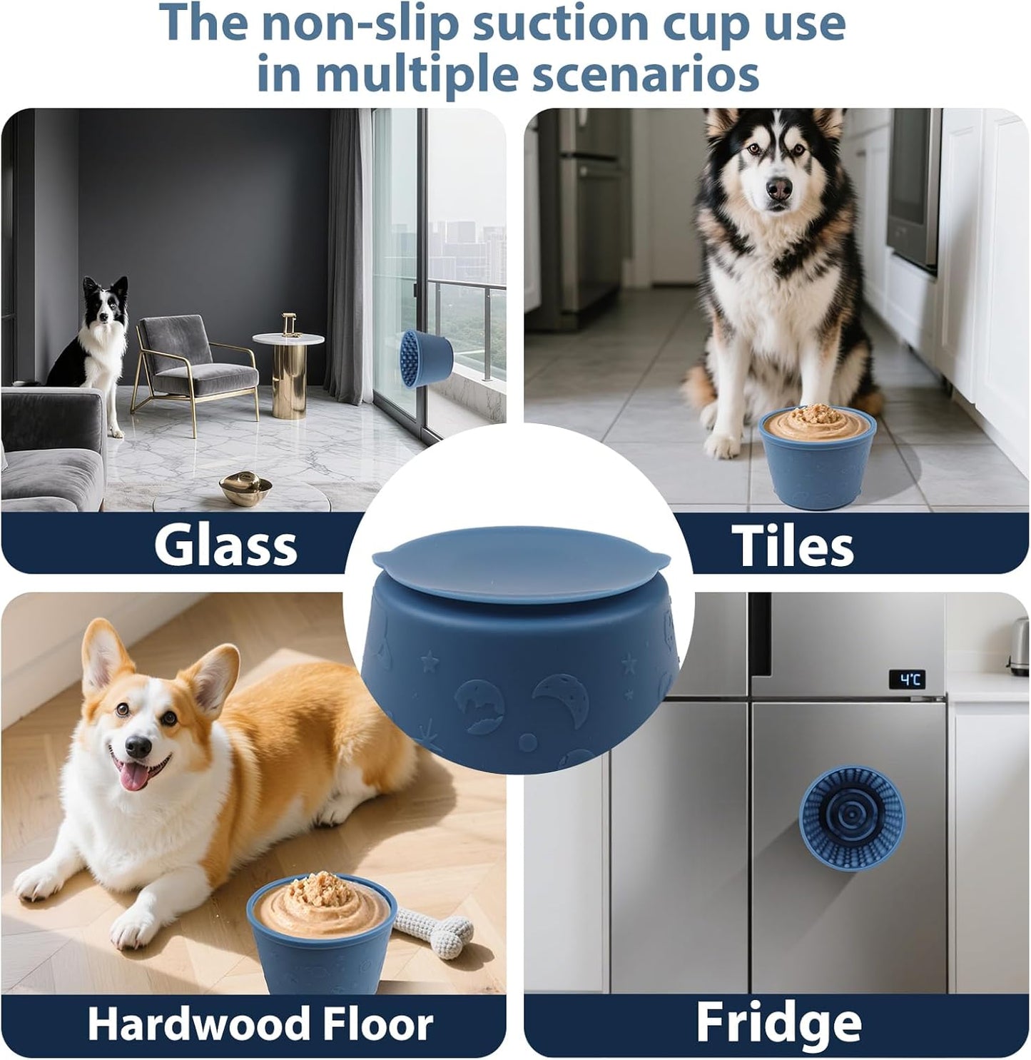 Dog Slow Feeder Lick Bowl - Non-Slip Licking Treat Dispenser for Small Medium Large Dogs, Promotes Anxiety Relief & Prevents Choking, Easy to Clean Feeding Bowl (Dark Blue, L)