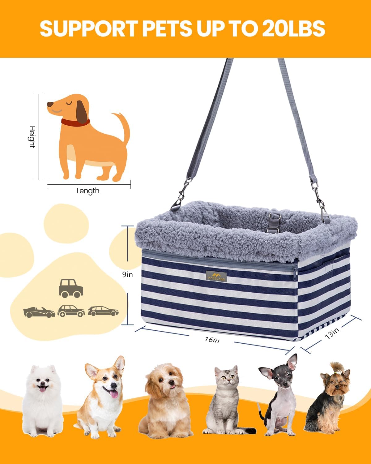 Dog Car Seats for Small Dogs, Upgrade Dog Booster Seat with Metal Frame Construction with Double-Layer Oxford, Perfect for Small Pets up to 20lbs