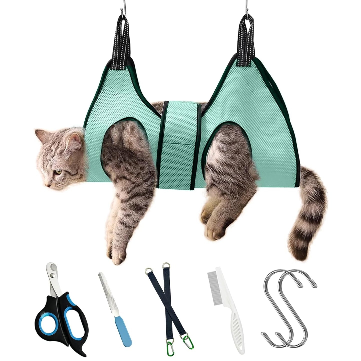 Pet Grooming Hammock with Safety Belt for Nail Trimming and Bathing - Cat and Dog Grooming Harness with Claw Care Bag (XS, Check Size Chart)