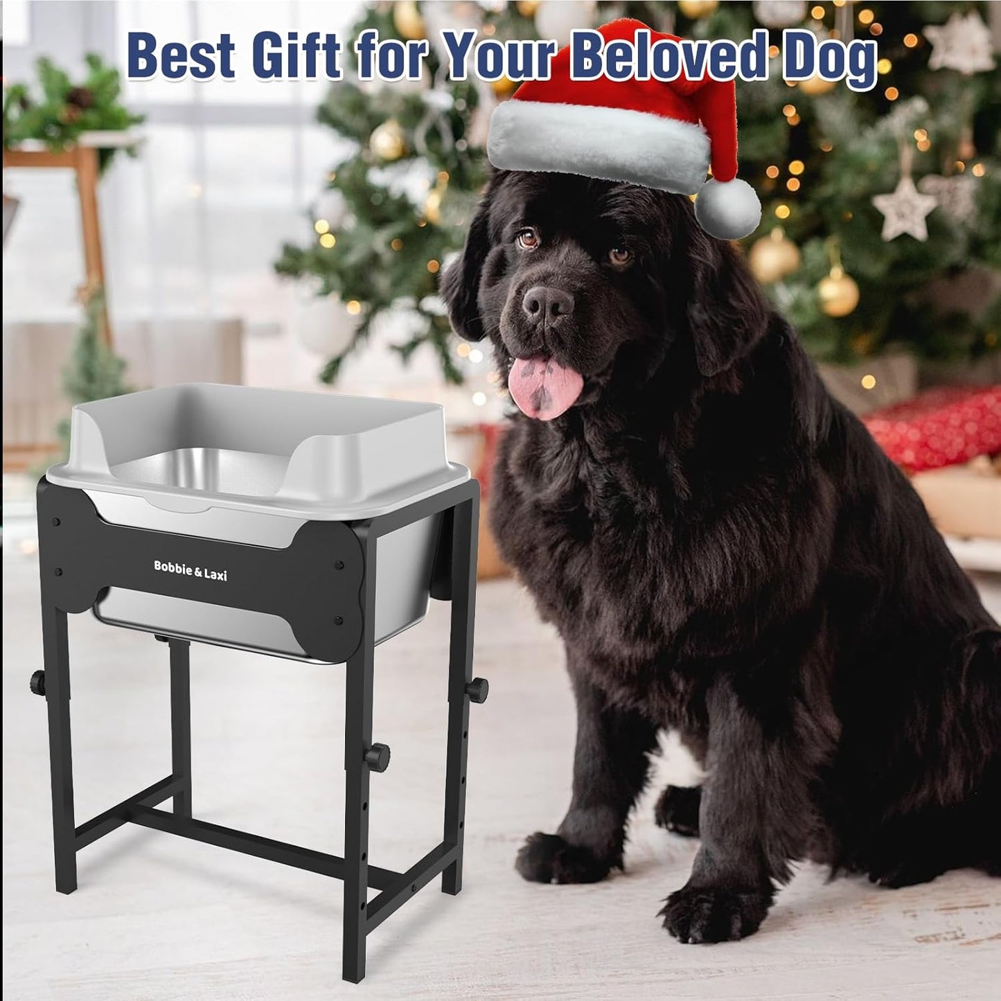 4-Height Adjustable Elevated Dog Water Bowl with Splash Guard, 2.5 Gallon No-Spill Large Capacity Raised Dog Water Bowl for Large & Medium Dogs, Non-Slip Stainless Steel Stand & Easy to Clean