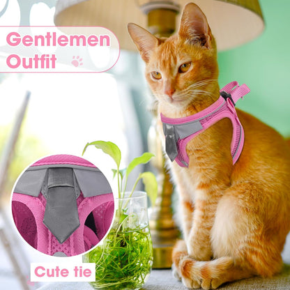 Cat Harness and Leash Set for Walking Escape Proof, Soft Adjustable Kitten Harness Breathable Mesh with Reflective Strips Harness for Kitty Puppy Bunny(Pink,XS)