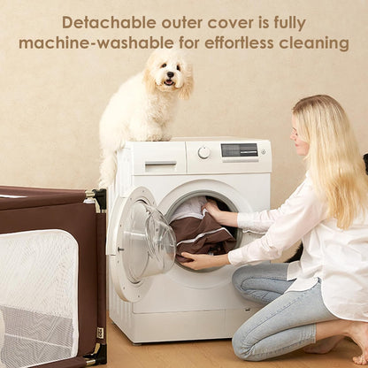 EHEYCIGA 42x42x26 Inches Puppy Playpen with Top Cover for Dogs & Cats Indoor or Outdoor - Dog Playpen with Door, Dog Fence for Small Animal with Heavy-Duty Oxford & Steel Frame, Brown