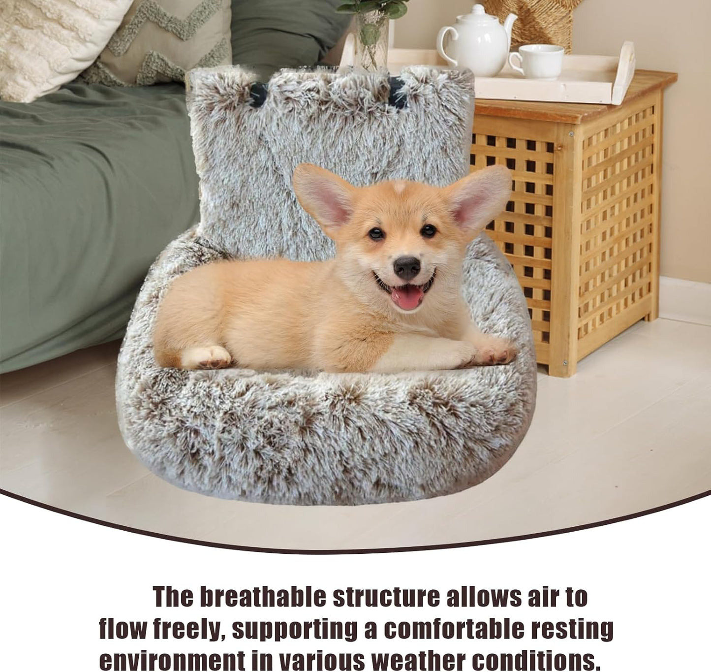 Dog Car Seat - Dog Bed for Car with Safety Straps, Pet Travel Bed for Small Medium Dogs, Memory Foam Booster Seat Soft Plush Sherpa Detachable Washable Cover