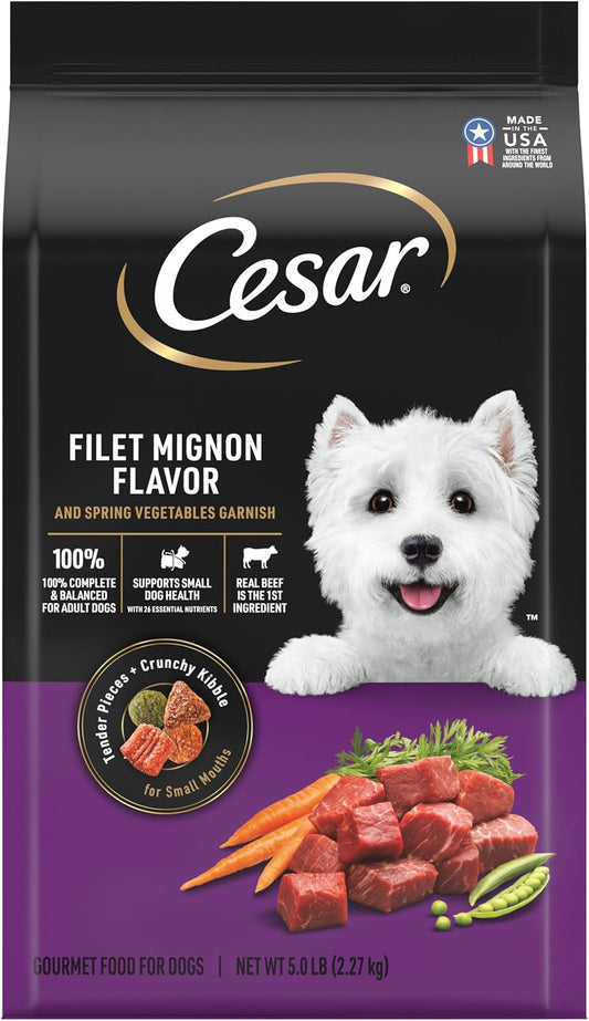 Cesar Small Breed Dry Dog Food Filet Mignon Flavor and Spring Vegetables Garnish, 5 lb. Bag