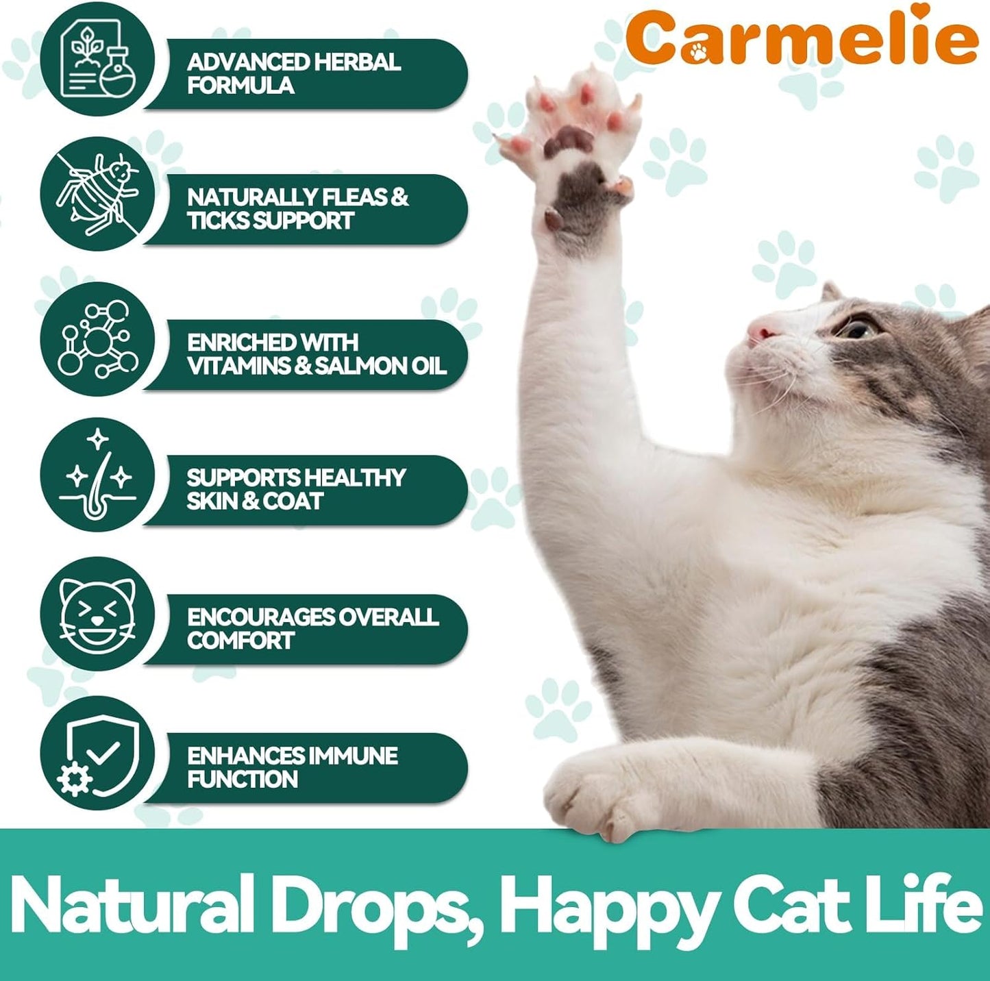 Flea and Tick Support for Cats, Natural Cat Flea Liquid Drops, Flea & Tick Supplement with Vitamins & Fish Oil for Cats - All Breeds, Kittens to Senior Cat - Chicken Flavor