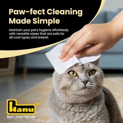Hanu Pet Wipes for Dogs and Cats, Hypoallergenic, Cleans Tear Stains, Itching Relief, for face,Paws, Body and Butt, Peach Oolong