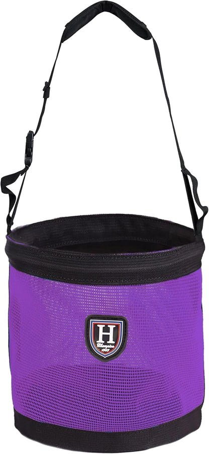 Harrison Howard Horse Muzzle Feed Bag Nylon Mesh Grain Feed Bag with Padded Neck Strap Adjustable Belt Purple Large
