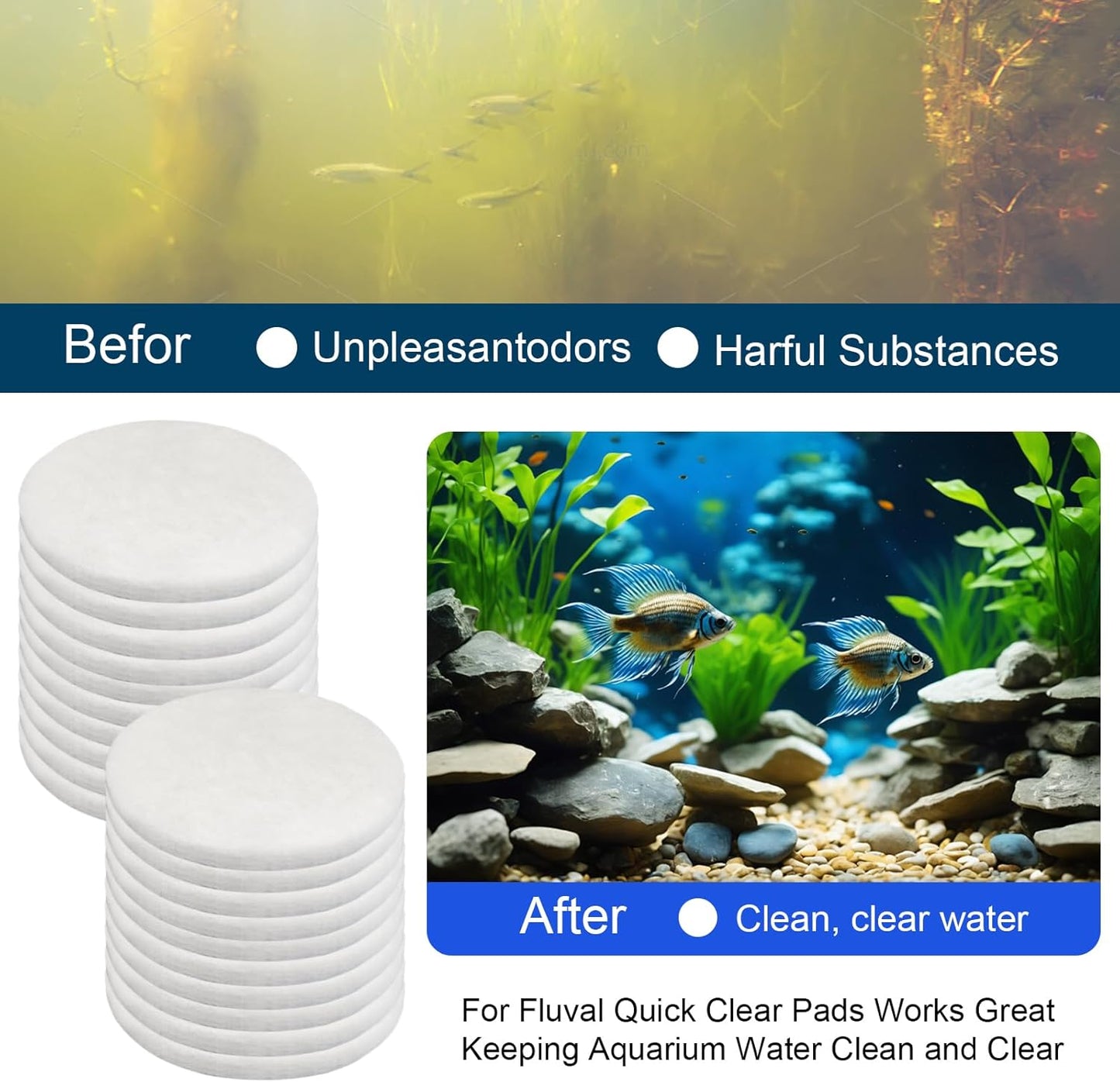 Aquarium Water Polishing Pad Replacement, Water Filter Polishing Pads Compatible with Fluval FX4 FX5 FX6, Aquarium Filter Media Replacement Parts Accessories White 20 Pack