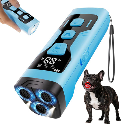 Dog Bark Deterrent Devices, 3X Ultrasonic 65FT Anti Barking Device, 4 Gear Frequencies Safer Alternatives to Dog Training Bark Collars, Portable Design with Display for All Dogs (Blue)