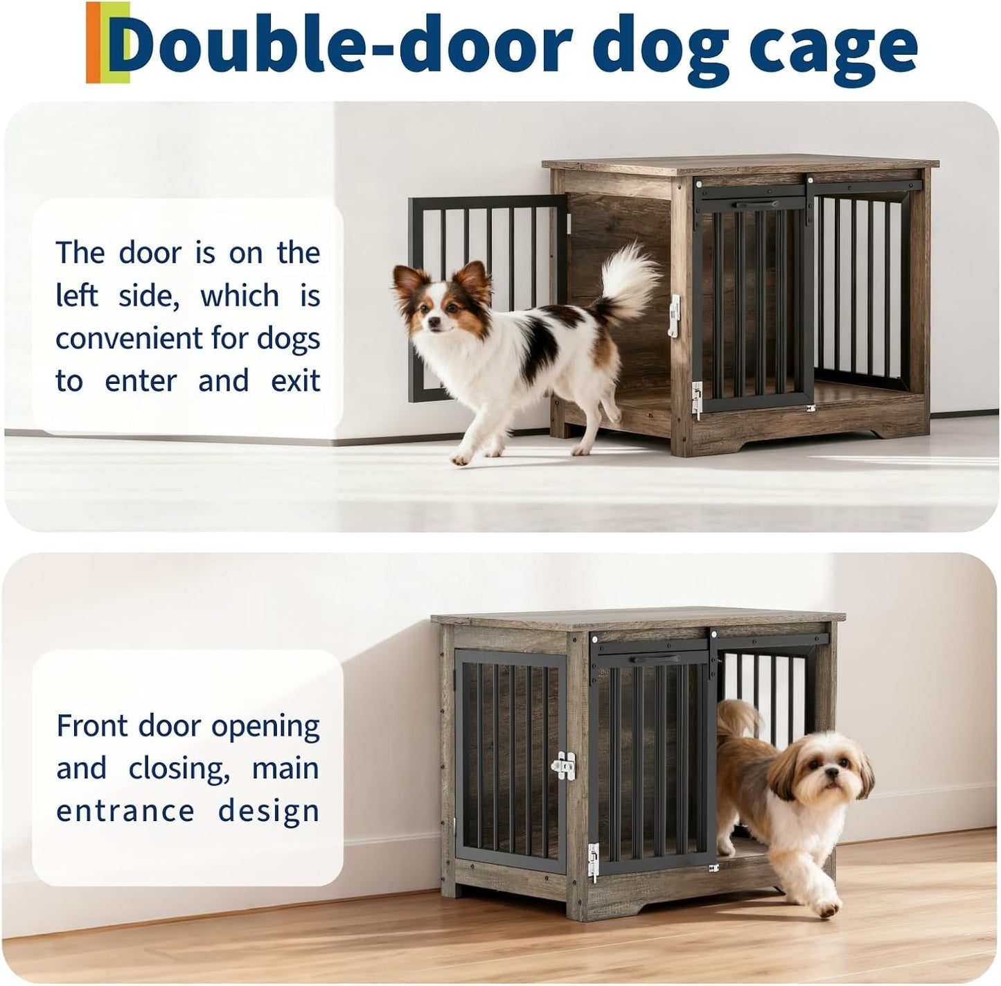 32" Dog Crate Furniture with Barn Doors for Small & Medium Dogs, Wooden Indoor Pet Kennel Furniture, Double Door Dog Cage & Side Table, Heavy Duty Chew & Escape Resistant