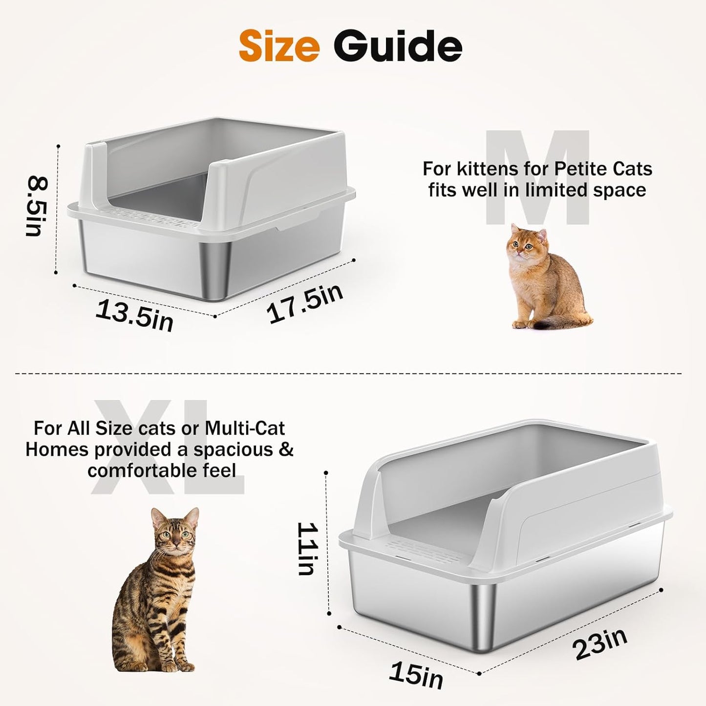 2PACK Stainless Steel Cat Litter Box with Lid, High-Sided Metal Litter Pan for Small Cats, Kitty Litter Box, Non-Stick & Odor-Resistant, Anti-Urine Leakage, Easy to Clean, Scoop Included