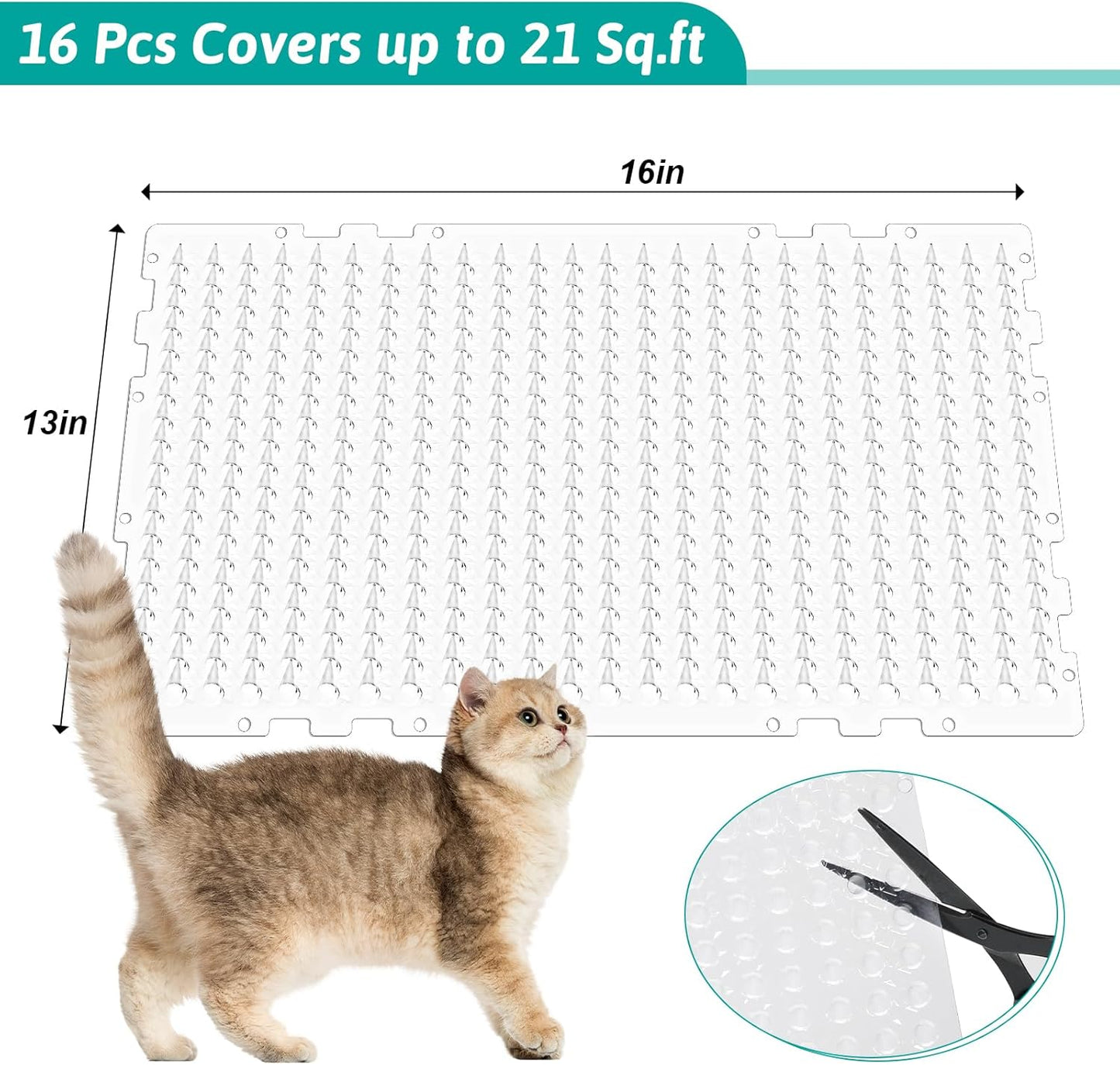 SHENLIU 16 Pieces Cat Deterrent Mat, 16 x 13 Inches Clear Plastic Cat Deterrent Repellent Mat with Spikes Keep Dogs Off Counter Anti Pet for Outdoor Indoor Plants Garden Sofa Window