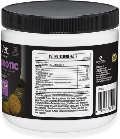 Nutri-Vet Pre & Probiotics for Dogs, Digestive Support, Upset Stomach, Puppy Probiotic, Pet Vitamins and Supplements, Dog Probiotics, Liver & Cheese Flavor, 120 Soft Chews