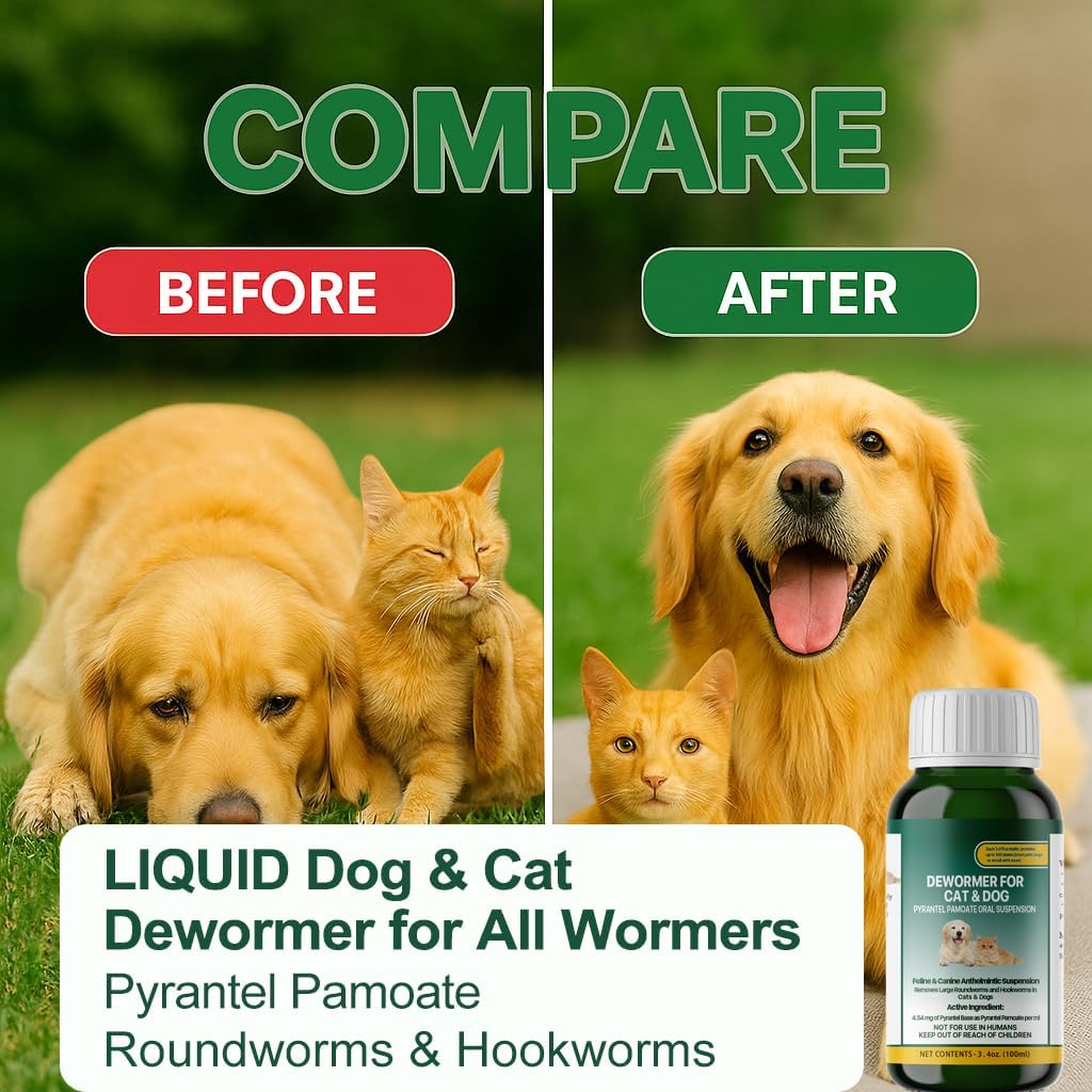 Liquid Dog & Cat Dewormer for All Wormers, Pyrantel Pamoate for Tapeworms, Roundworms & Hookworms 3.5oz, 100ml
