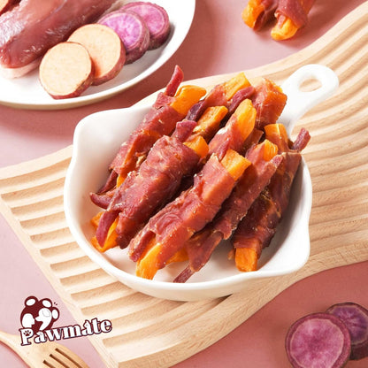 Duck Double Purple Sweet Potato Wraps Dog Treats, Healthy Low Fat Dog Jerky High Protein for Training Treats Snacks, Chewy for Small Medium Large Dogs 12-15 Counts