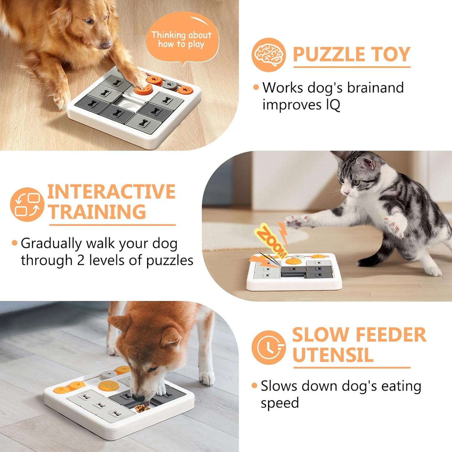 Durable Dog Puzzle Toy and Slow Feeder - Tough Dog Toys with Squeaky Sounds, Interactive Pet Toys for Small and Large Dogs to Keep Them Busy, Includes Food Dispensing Feature