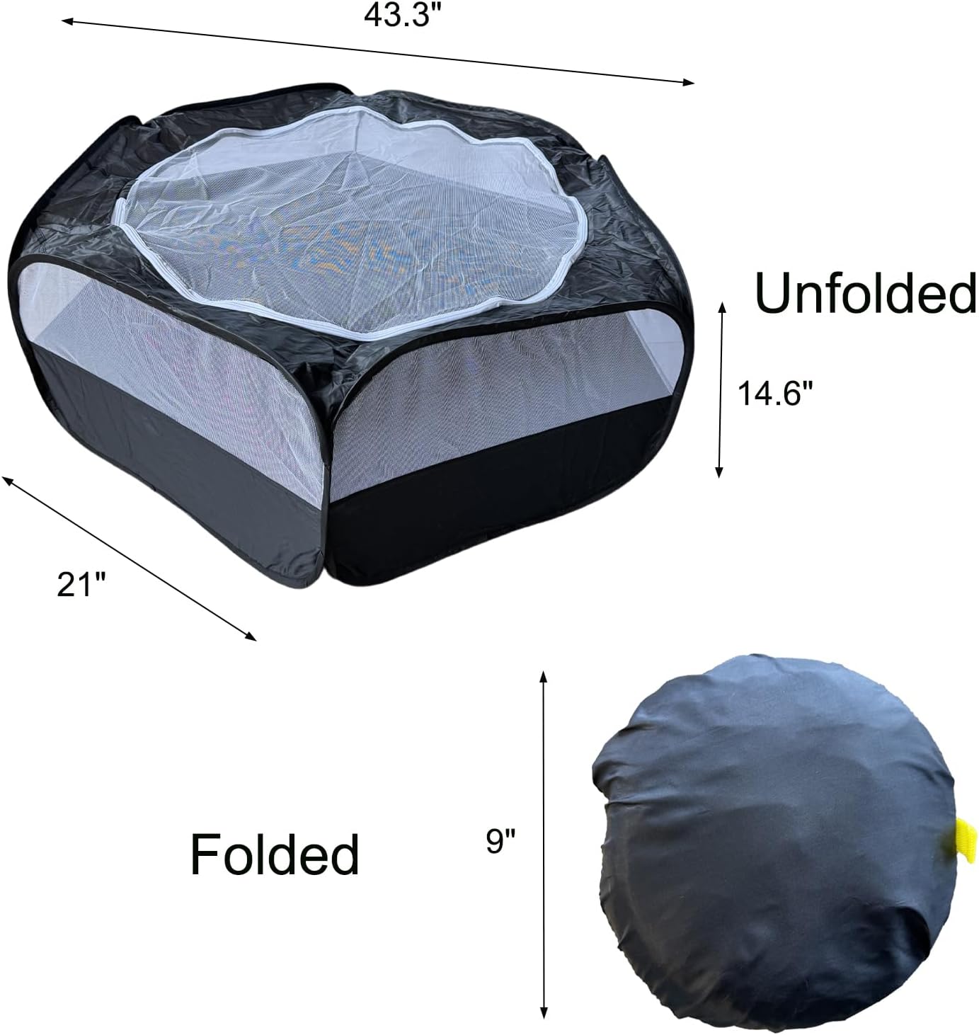 Small Animal Playpen with Zippered Mesh Cover - Portable Foldable Chicken Brooder Box, Indoor Outdoor Enclosure for Guinea Pigs, Bunny, Rabbits, Ferrets, Chinchillas, Kittens (Black)