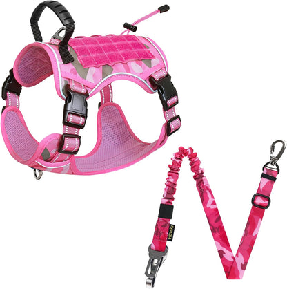 Hotsky Tactical Dog Seatbelt Harness for Medium Dogs No Pull Adjustable Military Service Dog Vest Reflective Pet Harness with Handle Molle Loop Panels for Training Walking Running(Pink Camo, XL)