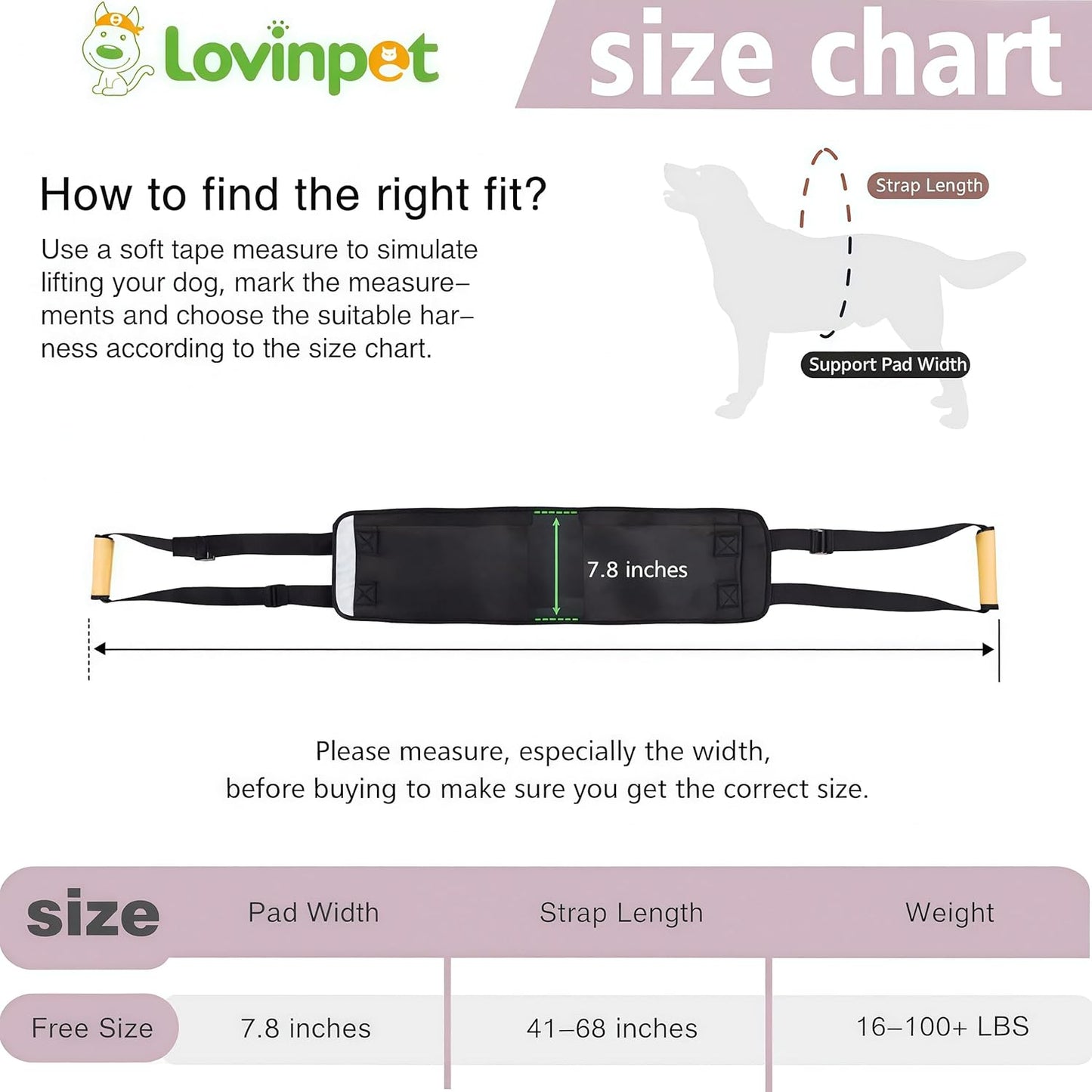 LovinPet Adjustable Dog Lift Harness for Medium & Large Breeds, 3-Layer Rear Support Sling with Padded Handles, Quiet Hook-and-Loop, Easy-On for Senior & Injured Pets – Dinosaur Print, Black Pink