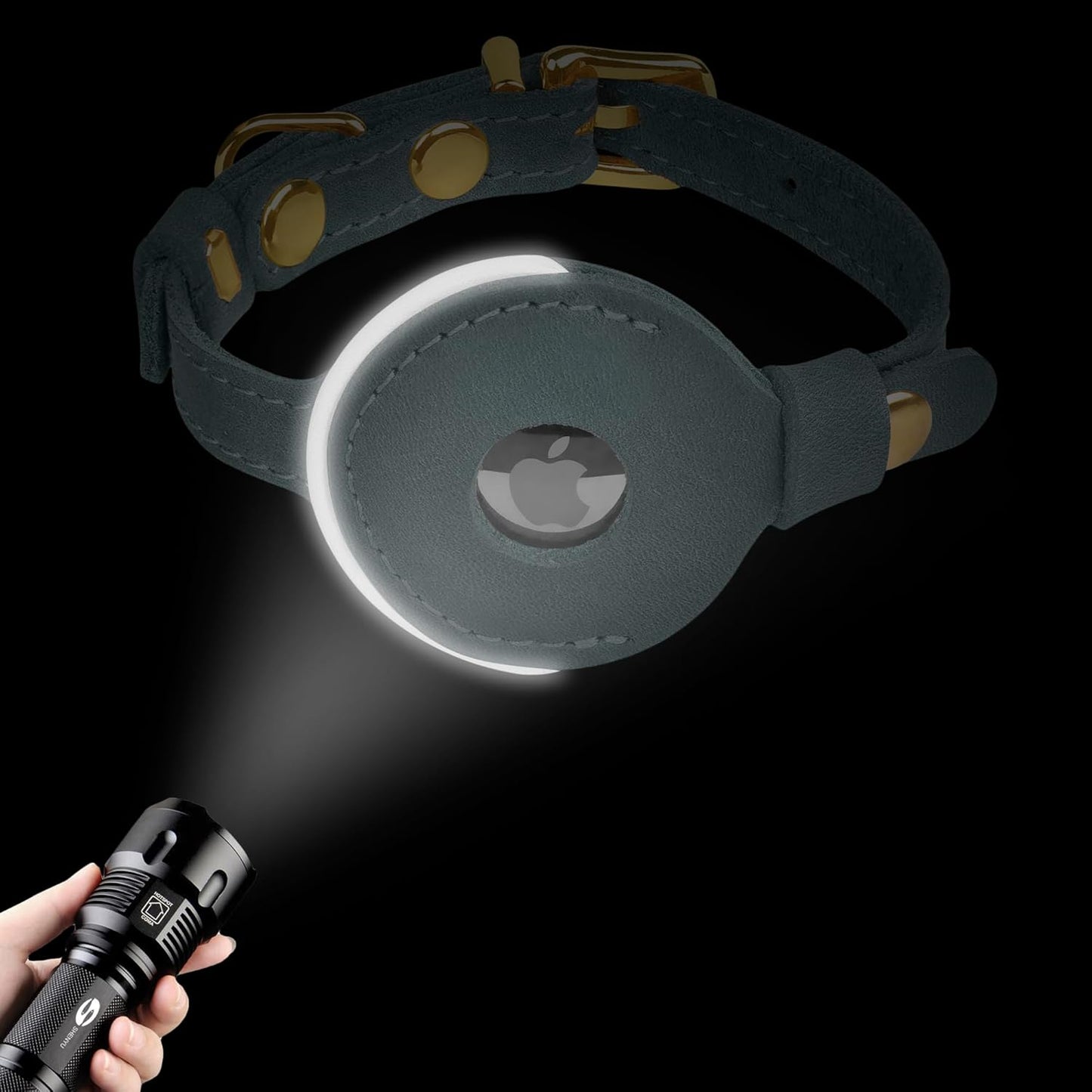 OOPSDOGGY Reflective Leather AirTag Cat Collar with Bell - Non Breakaway Adjustable Pet Collar with Apple Air Tag Holder - Lightweight GPS Kitten Collars for Small Dogs Puppy (Blue)