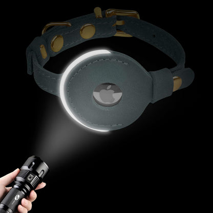 OOPSDOGGY Reflective Leather AirTag Cat Collar with Bell - Non Breakaway Adjustable Pet Collar with Apple Air Tag Holder - Lightweight GPS Kitten Collars for Small Dogs Puppy (Blue)