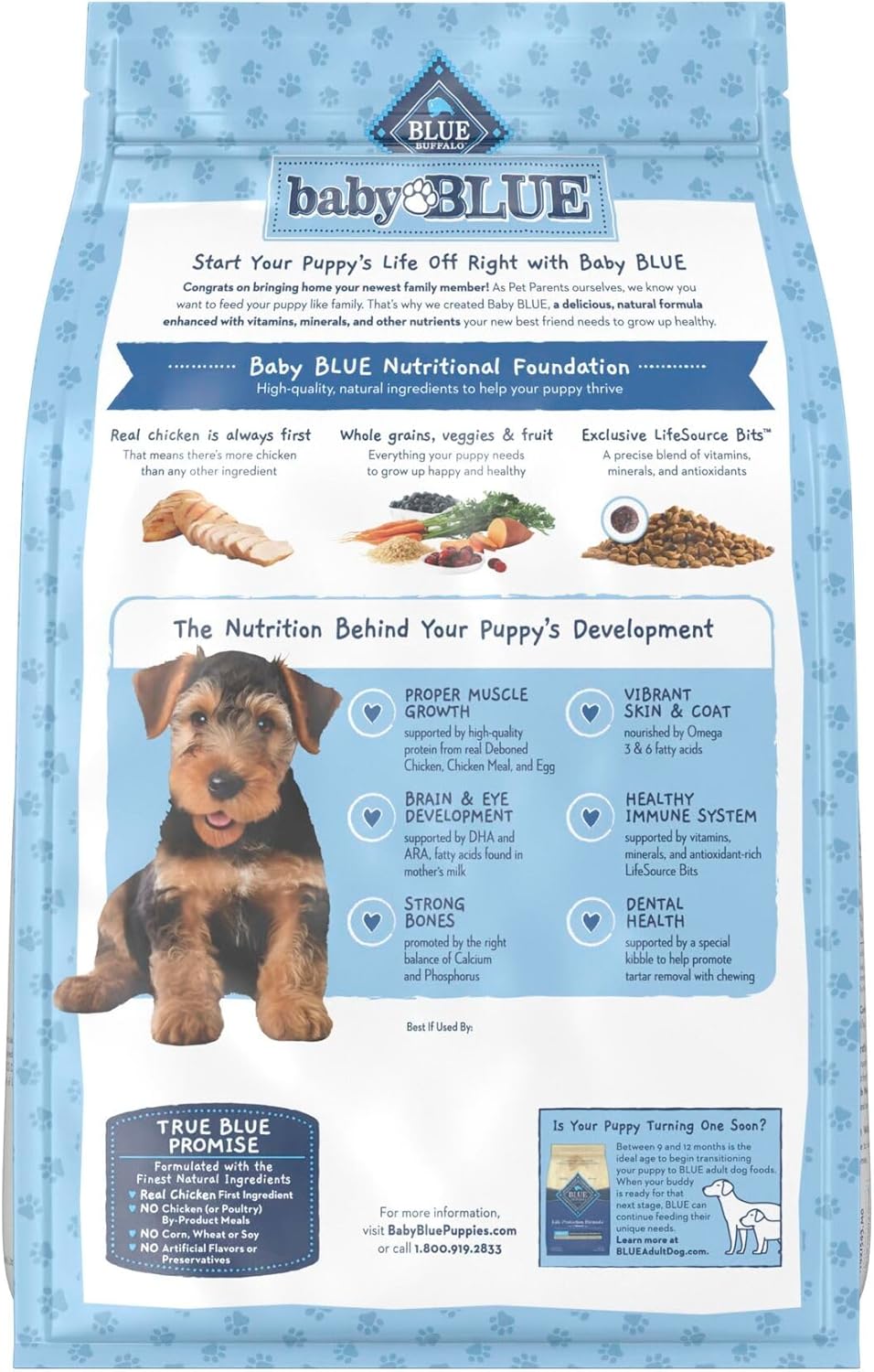 Blue Buffalo Baby Blue Natural Dry Food for Puppies, Healthy Growth Formula with DHA, Savory Chicken Recipe, 4-lb Bag