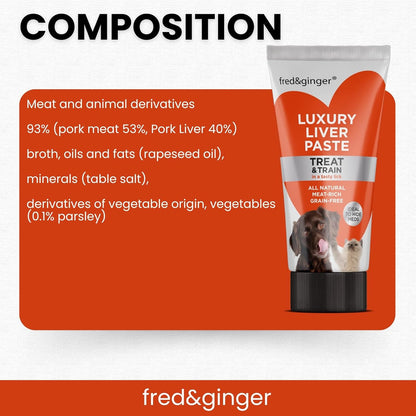 Fred & Ginger Liver Paste Tubes for Dogs and Cats 75g [Pack of 3] Grain Free, Hypoallergenic Luxury Liver Pate Ideal Training Aid, Medication Administering