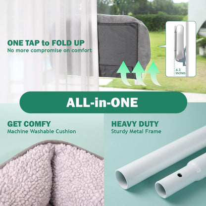 Zakkart Foldable Cat Hammock for Window with Bolster - Cordless, Fold-Up, Three-Side Bolstered Machine Washable Fluffy Bed, Robust Metal Frame - Cat Window Perch for Large Cats and Kittens - Gray