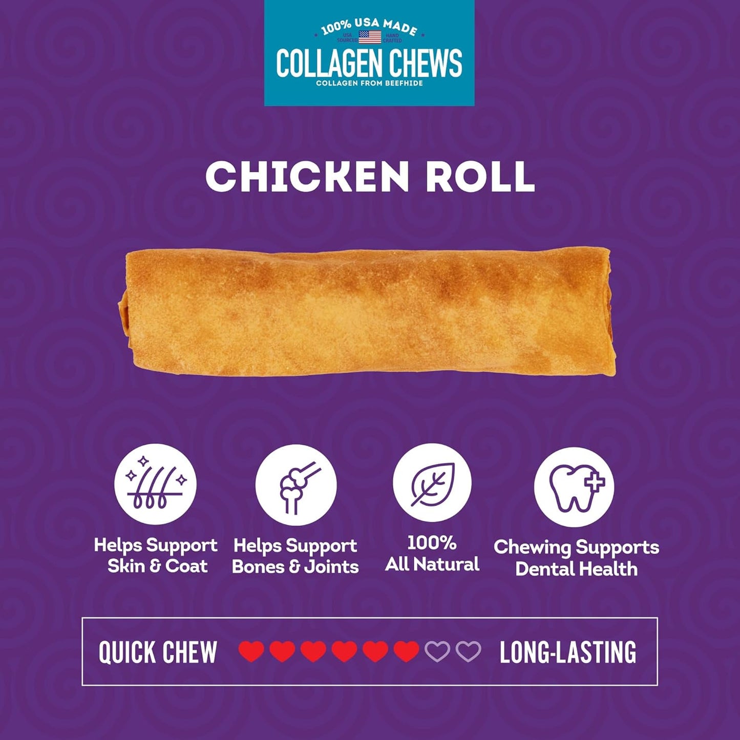 USA Collagen Rolls 6-7" Dog Chew Treats - Chicken Marinade Flavor, 4 Count/1 Pack