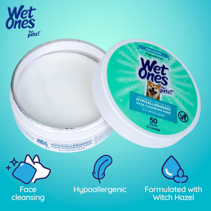 Wet Ones for Pets Hypoallergenic Face Cleansing Pads for Dogs, Fragrance Free - Small, Disposable Round Dog Face Cleaning Wipes, Extra Gentle, 50 Count (Pack of 2)