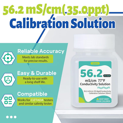 Digital Salinity Tester and 56.2mS/cm(35.0 PPT) Calibration Solution Combo for Saltwater Pool, Seawater, Aquarium, Fish Tank