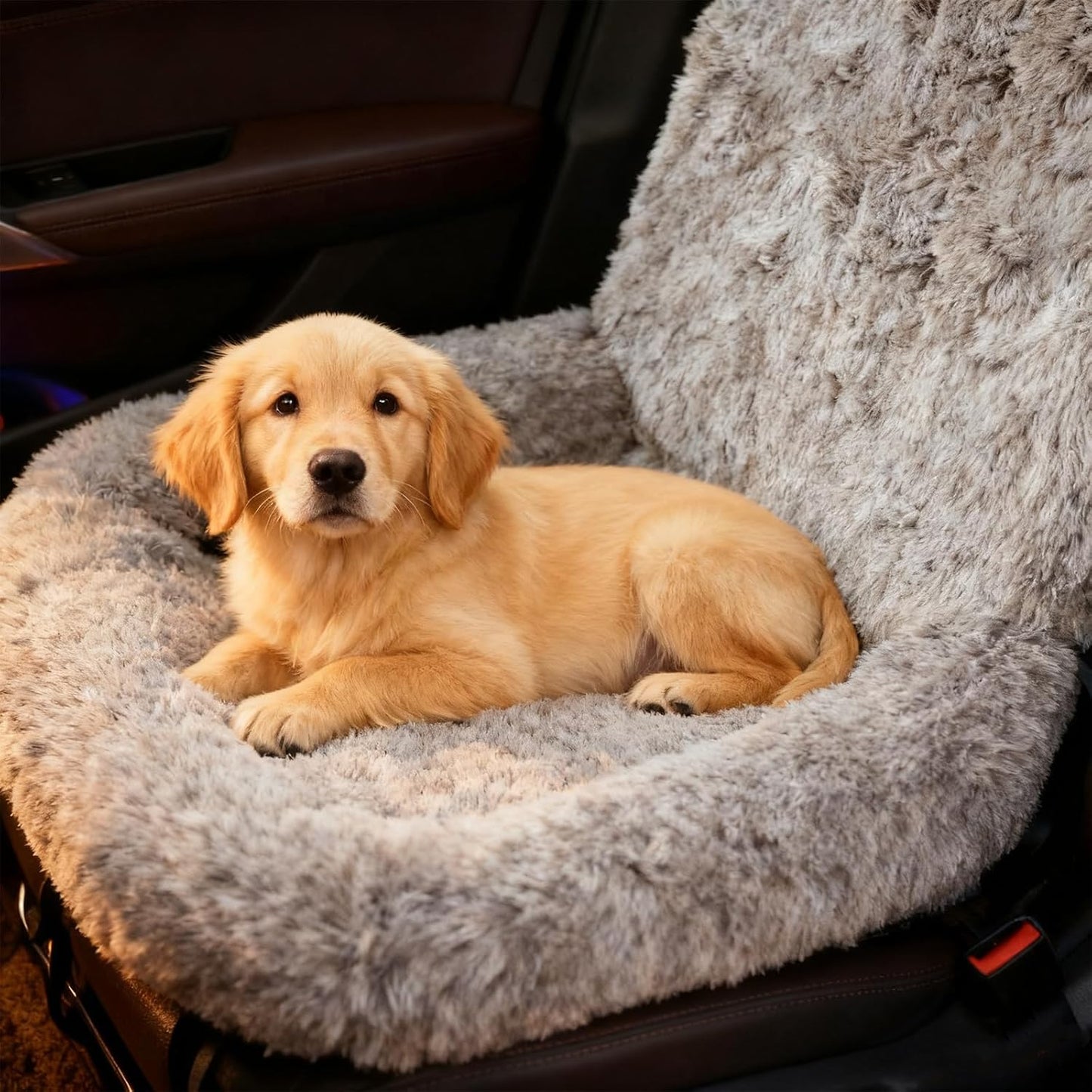 Dog Car Seat for Small Dogs, Dog Bed with Safety Straps, Fluffy Pet Travel Seat Removable Washable Cushion Protects Car from Dirt & Scratches, Small