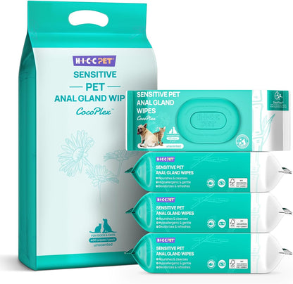 HICC PET Wipes for Dogs & Cats, Vet Recommended Cleaning Deodorizing & Soothing Allergy Infections Anal Gland Wipes, Hypoallergenic Hydrating & Nourish Fur Dog Grooming Wipes for Paw, Butt, Body