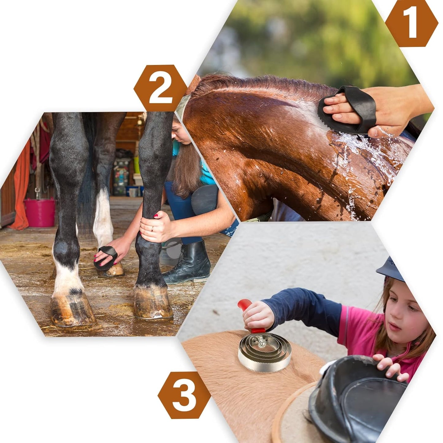 Reversible Stainless Steel Curry Comb with Large Rubber Brush for Grooming Horses, Dogs, Goats, Cattle, Cow, Donkey Supplies