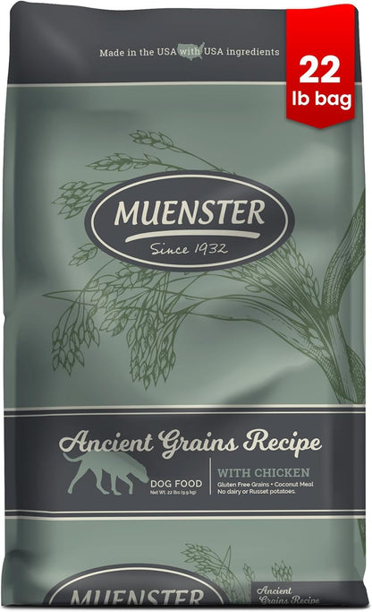 Muenster Adult Dry Dog Food, Small Breed, Large Breed - 22lb Bag Ancient Grain w/with Freeze-Dried Meatballs Chicken &