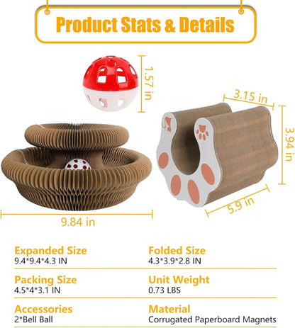 2-Pack Magic Organ Cat Scratching Board – Kitty Kurls Cat Scratcher Toy with Bell Balls for Indoor Cats, Interactive Cardboard Kitty Toy Scratcher, Furniture Protection