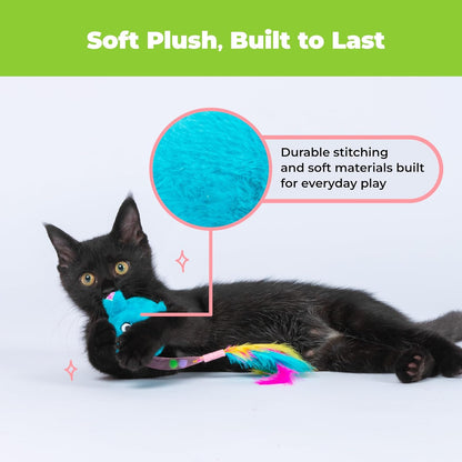 Catify by Best Pet Supplies Interactive Cat Toys – Plush, Motion-Activated & Squeaking Toys with Premium North American Catnip for Indoor Cats & Kittens - Squeaking Mice Set, Blue & Fuchsia