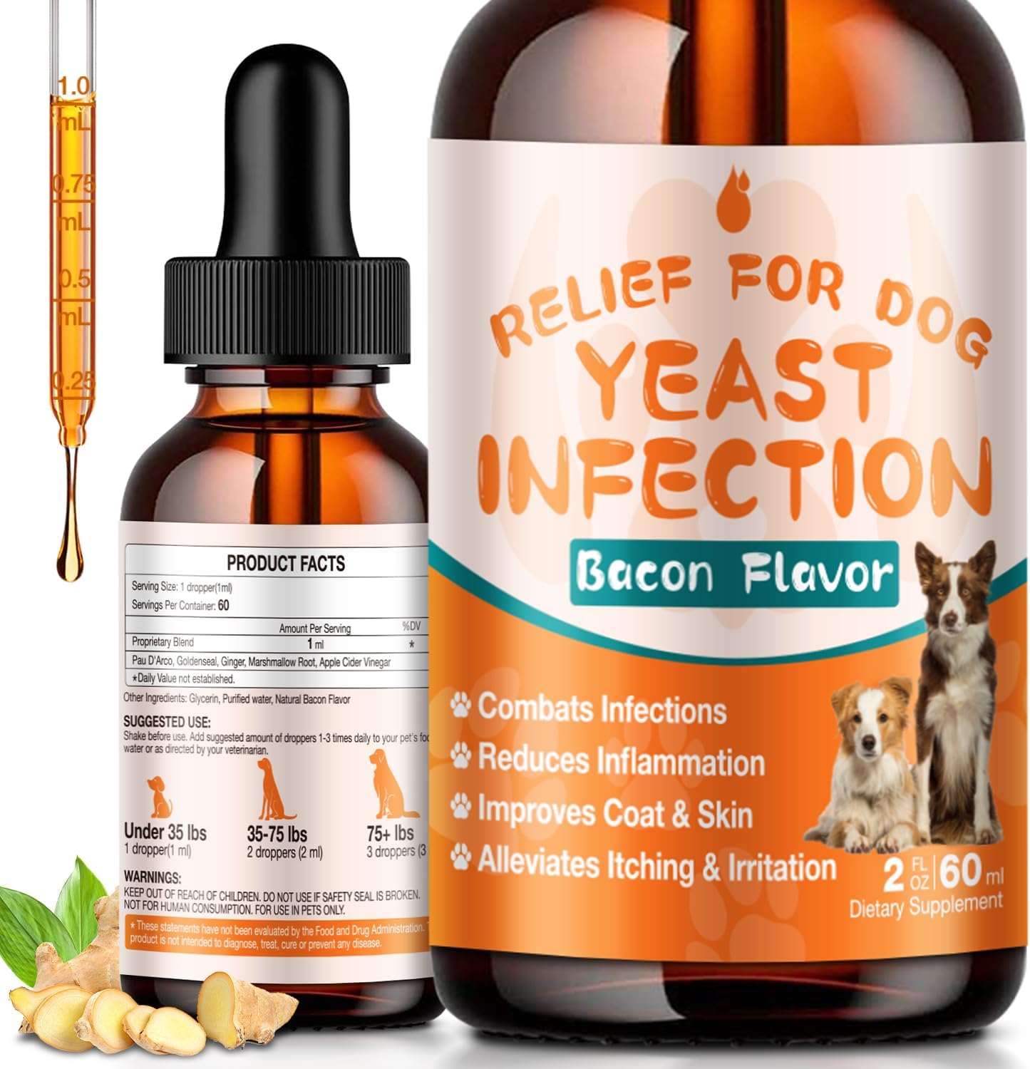 Dog Yeast Infection Treatment - 60ml Natural Herbal Supplement Drops | Supports Itch Relief, Ear Infection Relief & Skin Allergy Relief for All Breeds