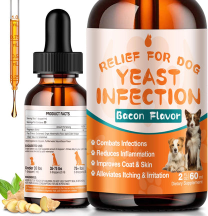Dog Yeast Infection Treatment - 60ml Natural Herbal Supplement Drops | Supports Itch Relief, Ear Infection Relief & Skin Allergy Relief for All Breeds