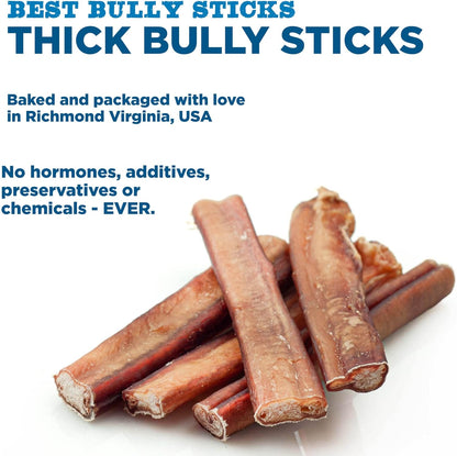 Best Bully Sticks Thick 6 Inch Bully Sticks for Dogs - 5 Count (Pack of 1) - Natural, Grass-Fed Beef, Single Ingredient, Grain and Rawhide Free - Large Breeds