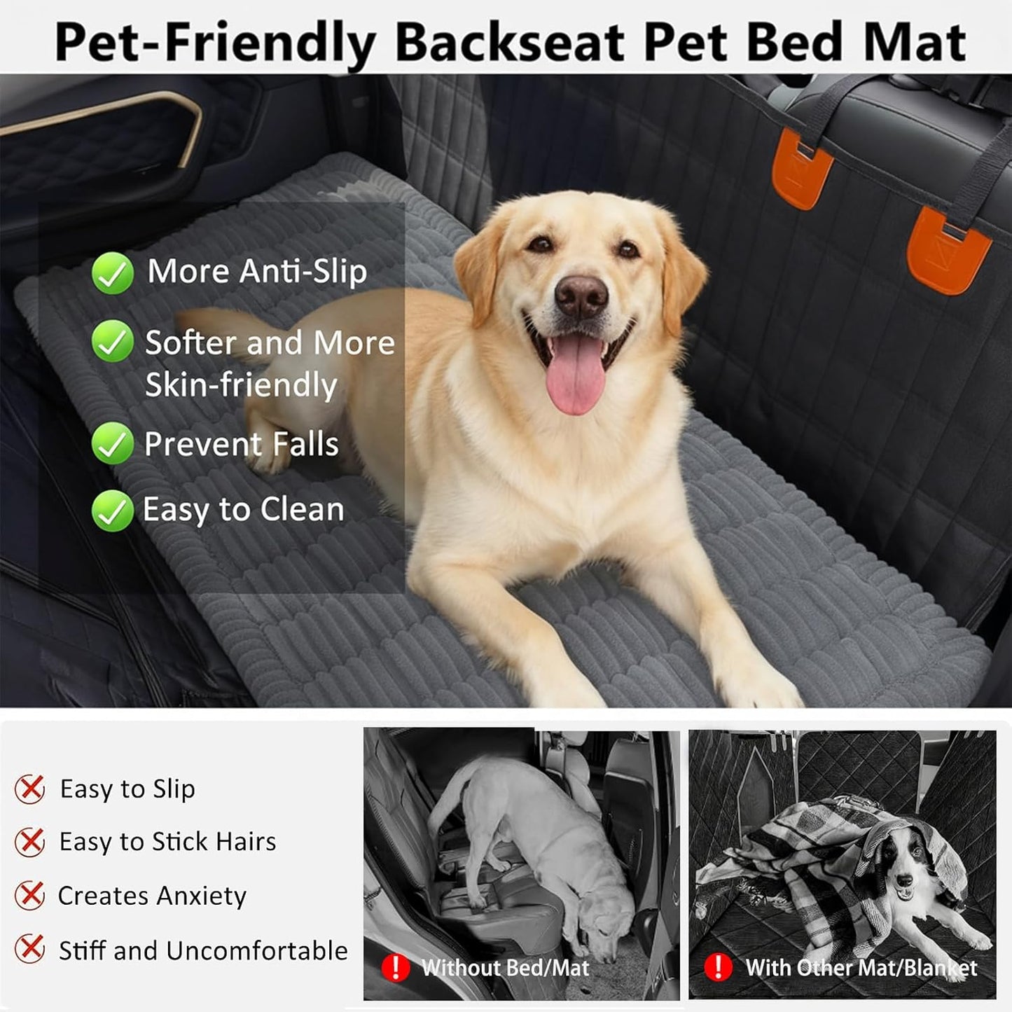 Dog Bed for Car Back Seat, Backseat Pet Bed Mat, Flannel Pet Cover for Loveseats, Non-Slip Dog Mat for Car - Travel Pet Mat Fit for Backseat Extenders & Seat Covers (Grey, 24.8x54 inch)