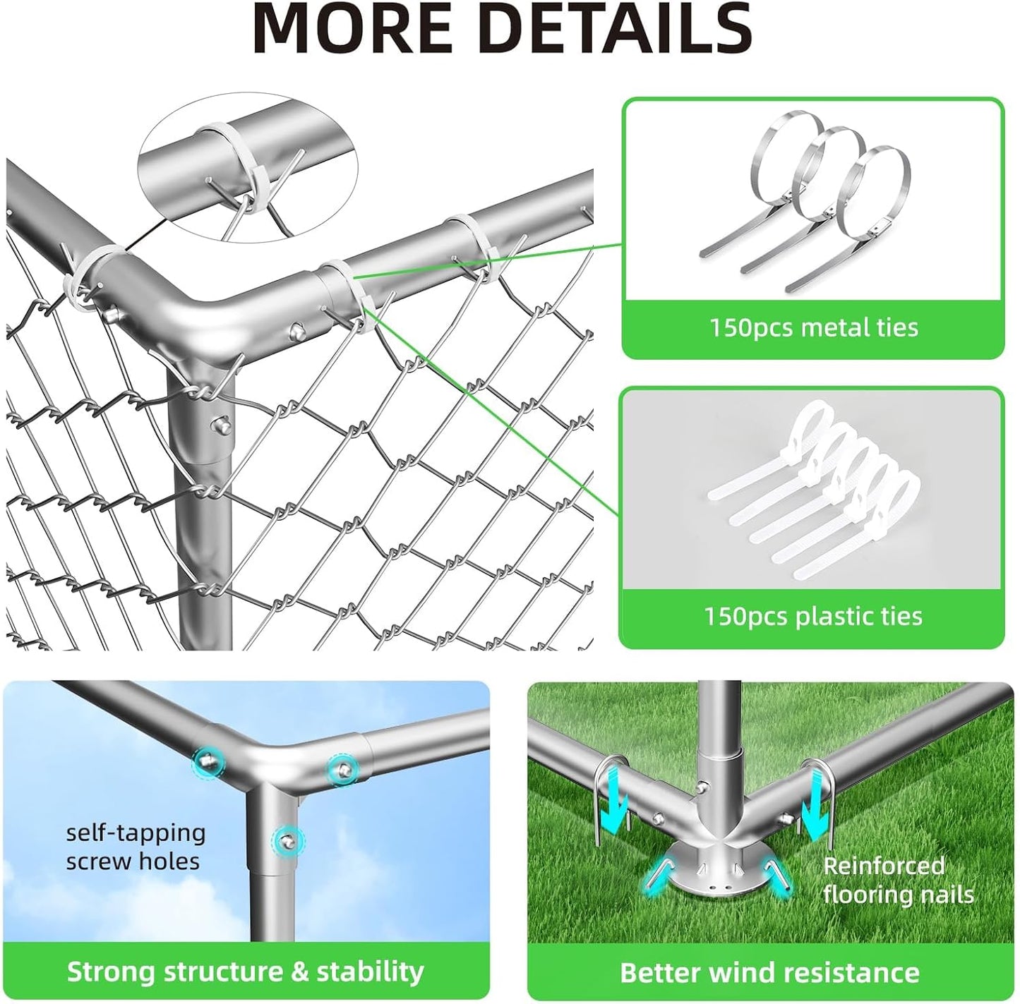 20x10 FT Outdoor Dog Kennel Outside with Metal Large Dog Gate, Outdoor Dog Pens with Roof, Heavy Duty Dog Enclosures for Backyard Farm Use (240x120x84)